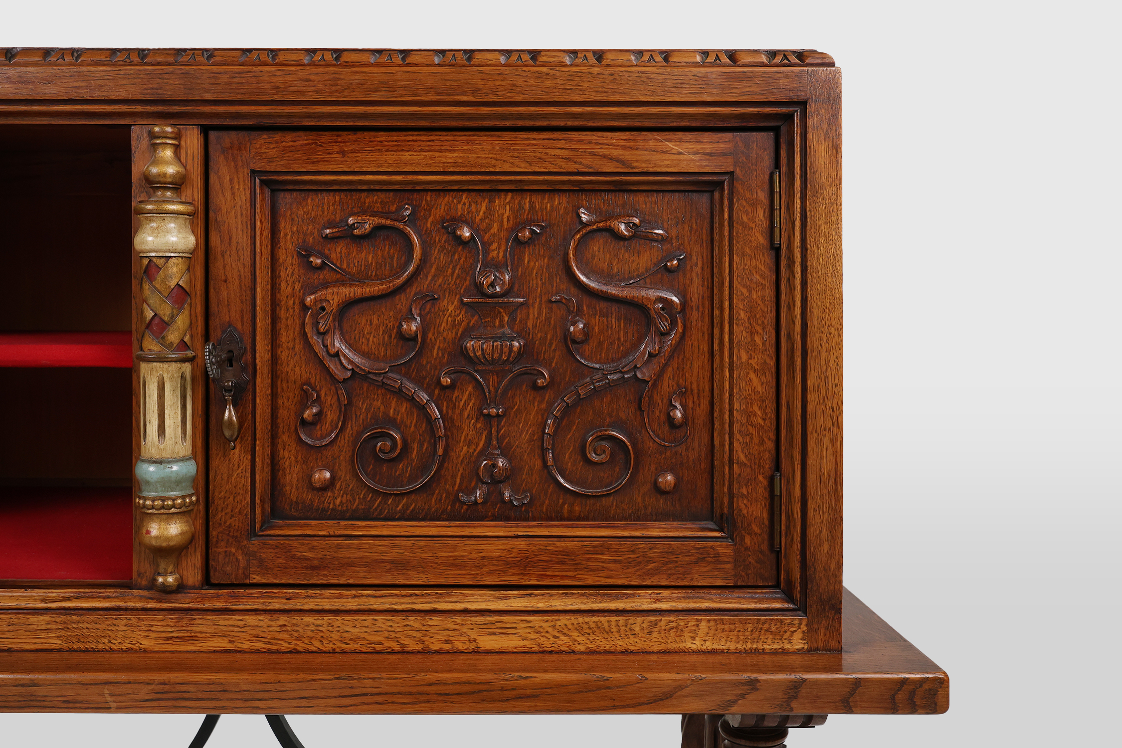 Richly decorated 20th century Spanish bar or cabinet in oak, ca. 1950thumbnail